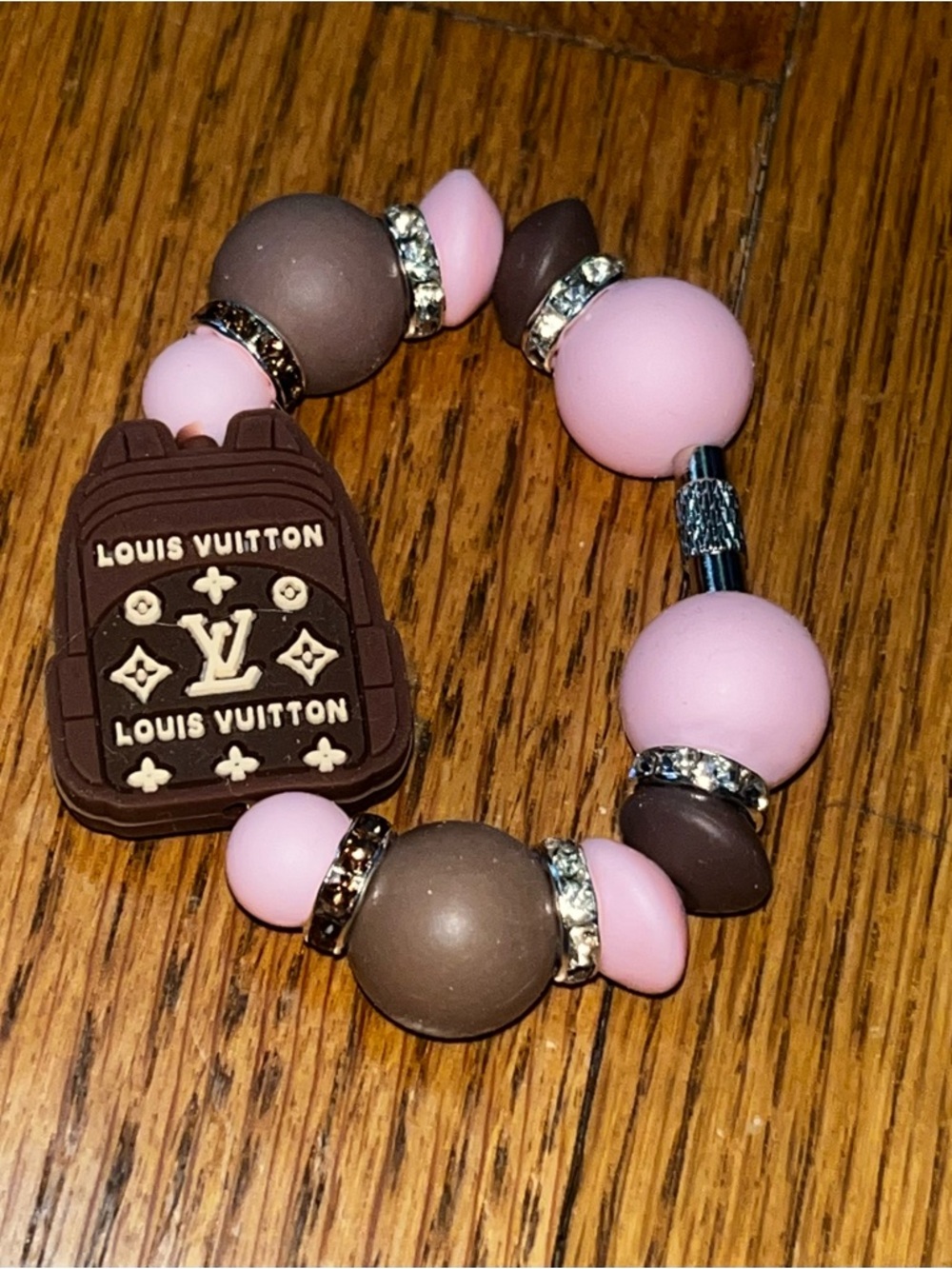 New Louis Vuitton Dupe Pink and Brown  beaded tumbler cup handle charm